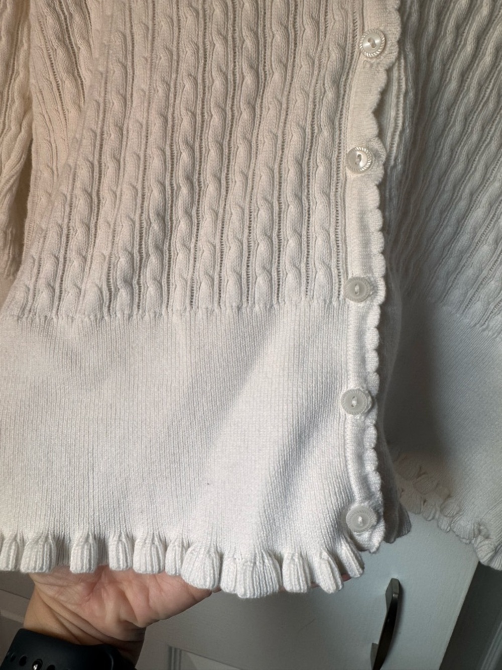 Jeanne Pierre Women’s White Cable-Knit V-Neck Cardigan size Large - Picture 2 of 5